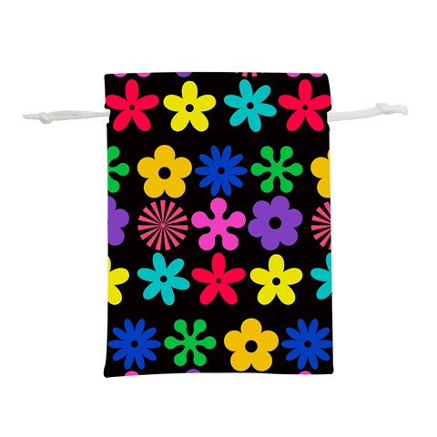 Colorful flowers on a black background pattern                                                        Lightweight Drawstring Pouch (L) from ArtsNow.com Back