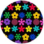 Colorful flowers on a black background pattern                                                         Wooden Bottle Opener (Round)