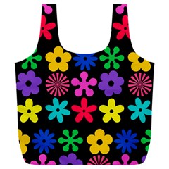 Colorful flowers on a black background pattern                                                       Full Print Recycle Bag (XXL) from ArtsNow.com Front