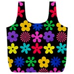 Colorful flowers on a black background pattern                                                       Full Print Recycle Bag (XXL)