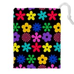 Colorful flowers on a black background pattern                                                        Drawstring Pouch (5XL)