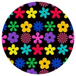 Colorful flowers on a black background pattern          Round Trivet