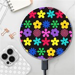 Colorful flowers on a black background pattern                                                      Wireless Fast Charger