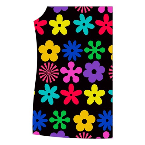 Colorful flowers on a black background pattern                                                         Women s Button Up Puffer Vest from ArtsNow.com Front Right