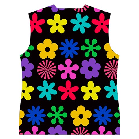 Colorful flowers on a black background pattern                                                         Women s Button Up Puffer Vest from ArtsNow.com Back