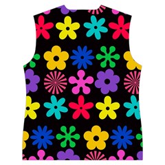 Colorful flowers on a black background pattern                                                         Women s Button Up Puffer Vest from ArtsNow.com Back