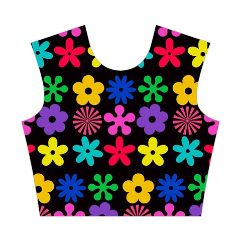 Colorful flowers on a black background pattern                                                            Cotton Crop Top from ArtsNow.com Front