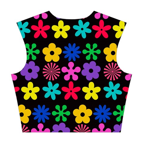 Colorful flowers on a black background pattern                                                            Cotton Crop Top from ArtsNow.com Back