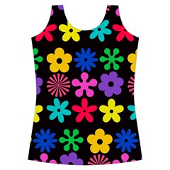 Colorful flowers on a black background pattern                                                           Criss cross Back Tank Top from ArtsNow.com Front