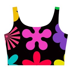 Colorful flowers on a black background pattern                                                           Midi Sleeveless Dress from ArtsNow.com Top Front