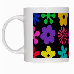 Colorful flowers on a black background pattern                                                            White Mug from ArtsNow.com Left