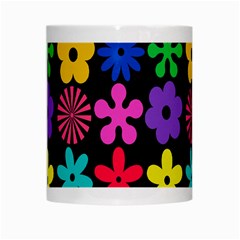 Colorful flowers on a black background pattern                                                            White Mug from ArtsNow.com Center