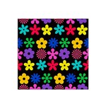 Colorful flowers on a black background pattern                                                            Satin Bandana Scarf