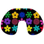 Colorful flowers on a black background pattern                                                            Travel Neck Pillow