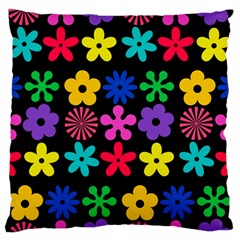 Colorful flowers on a black background pattern                                                           Standard Flano Cushion Case (Two Sides) from ArtsNow.com Back