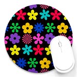 Colorful flowers on a black background pattern                                                            Round Mousepad