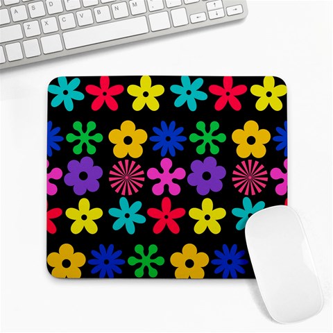 Colorful flowers on a black background pattern                                                            Large Mousepad from ArtsNow.com Front