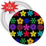 Colorful flowers on a black background pattern                                                            3  Button (10 pack)