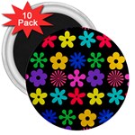 Colorful flowers on a black background pattern                                                            3  Magnet (10 pack)