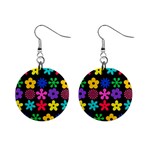 Colorful flowers on a black background pattern                                                            1  Button Earrings