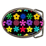 Colorful flowers on a black background pattern                                                            Belt Buckle