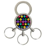 Colorful flowers on a black background pattern                                                            3-Ring Key Chain