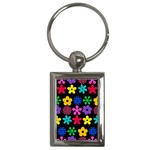 Colorful flowers on a black background pattern                                                            Key Chain (Rectangle)