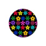 Colorful flowers on a black background pattern                                                            Rubber Coaster (Round)