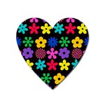 Colorful flowers on a black background pattern                                                            Magnet (Heart)