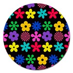 Colorful flowers on a black background pattern                                                            Magnet 5  (Round)