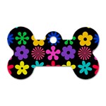 Colorful flowers on a black background pattern                                                            Dog Tag Bone (One Side)