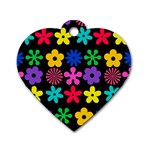 Colorful flowers on a black background pattern                                                            Dog Tag Heart (One Side)