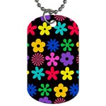 Colorful flowers on a black background pattern                                                            Dog Tag (One Side)