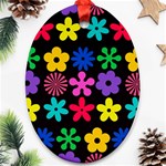 Colorful flowers on a black background pattern                                                            Ornament (Oval)