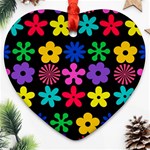 Colorful flowers on a black background pattern                                                            Ornament (Heart)