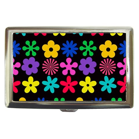 Colorful flowers on a black background pattern                                                            Cigarette Money Case from ArtsNow.com Front