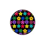 Colorful flowers on a black background pattern                                                            Hat Clip Ball Marker