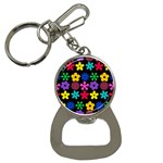 Colorful flowers on a black background pattern                                                            Bottle Opener Key Chain