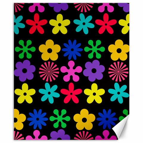 Colorful flowers on a black background pattern                                                            Canvas 8  x 10  from ArtsNow.com 8.15 x9.66  Canvas - 1