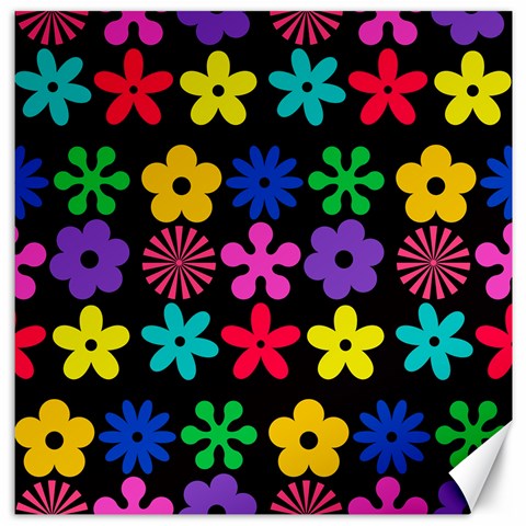 Colorful flowers on a black background pattern                                                            Canvas 12  x 12  from ArtsNow.com 11.4 x11.56  Canvas - 1