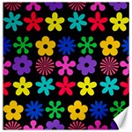 Colorful flowers on a black background pattern                                                            Canvas 12  x 12 