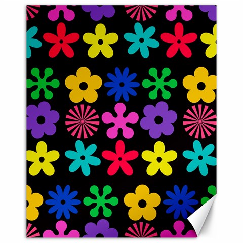 Colorful flowers on a black background pattern                                                            Canvas 16  x 20  from ArtsNow.com 15.75 x19.29  Canvas - 1