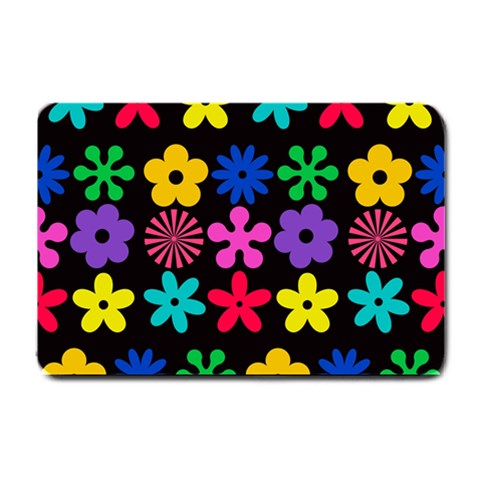 Colorful flowers on a black background pattern                                                            Small Doormat from ArtsNow.com 24 x16  Door Mat