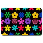 Colorful flowers on a black background pattern                                                            Large Doormat