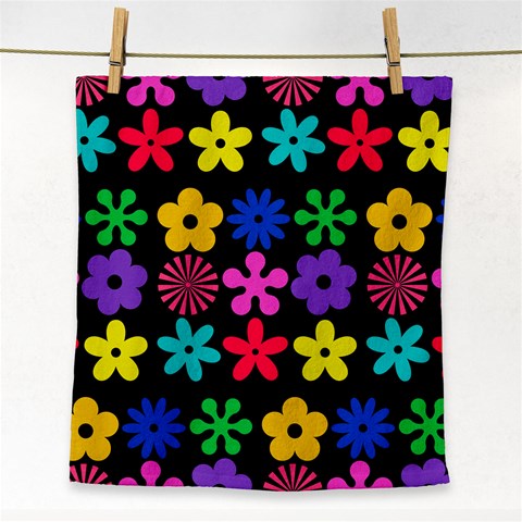 Colorful flowers on a black background pattern                                                            Face Towel from ArtsNow.com Front