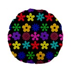 Colorful flowers on a black background pattern                                                           Standard 15  Premium Flano Round Cushion