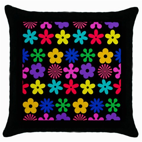 Colorful flowers on a black background pattern                                                            Throw Pillow Case (Black) from ArtsNow.com Front