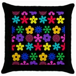 Colorful flowers on a black background pattern                                                            Throw Pillow Case (Black)