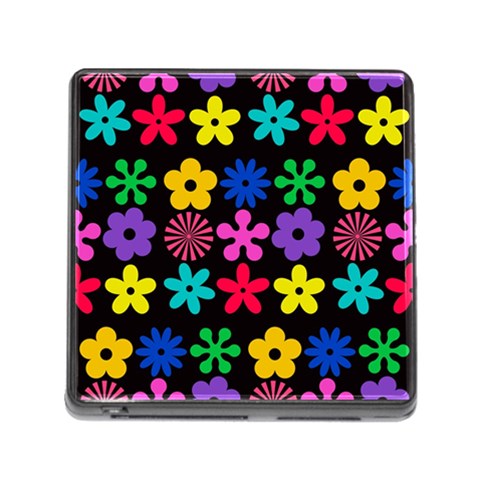 Colorful flowers on a black background pattern                                                            Memory Card Reader (Square) from ArtsNow.com Front