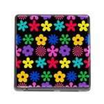 Colorful flowers on a black background pattern                                                            Memory Card Reader (Square)